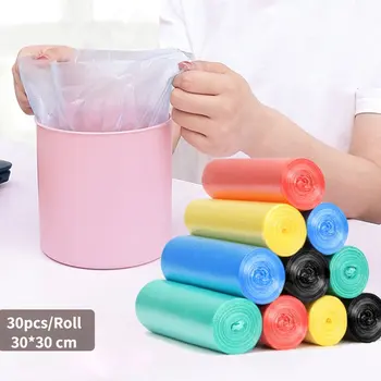 30pcs Farba Jednorazové Odpadkové Vrecia Plastové Odpadkové Vrece Roll Kryt Odpadkového Koša Líniové Domov Odpadového Koša Úložný Kontajner Tašky