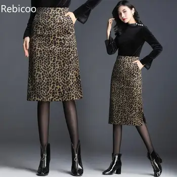 Leopard Sukne Zimné Bodycon Sukne Dámske Vysoký Pás Módne Štíhle Sexy Midi Sukne Ženy Sukne Jupe Femme Saia Streetwear