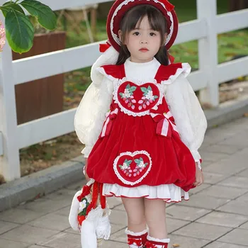 Španielsky Kráľovský Dieťa Lolita Princezná Plesové Šaty, Lúk Čipky, Výšivky Dizajn Detí, Narodeniny, Krst Strany Eid Dievčatá Šaty A2255