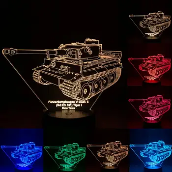 Tiger 1 Model Tank 3D Ilúziu, USB Touch 7-farebný Akryl Nočné Svetlo stolná Lampa