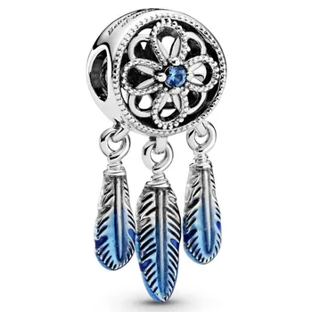 Pôvodné Unicef Modrý Dreamcatcher Korálky Kúzlo Fit Pandora Ženy 925 Sterling Silver Náramok Náramok Šperky