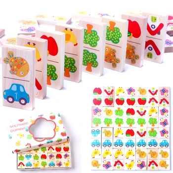 28pcs Drevené Domino Ovocie Zvierat Rozpoznať Bloky Domino Hry Jigsaw Montessori Deti, Učenie, Vzdelávanie Puzzle Detská Hračka
