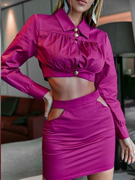 Simplee Oblečenie Fuchsia luxusné záhyby tričko ženy Sexy duté z plodín, blúzky, košele Strany elegantné kancelárske šaty