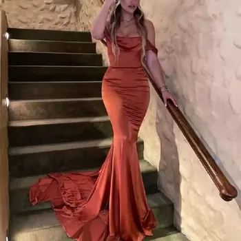 2022 Elegantné Burnt Orange Morská Víla Prom Šaty Off Sexy Ramenný Party Šaty Dlhé Ženy Korzet Späť Koktejlové Šaty