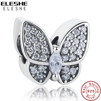 ELESHE 925 Sterling Silver Kúzlo s Krištáľovo Roztomilý Motýľ Zvierat Guľôčok Pre Pôvodné Kúzlo Náramok & Náramok Ženy DIY Šperky