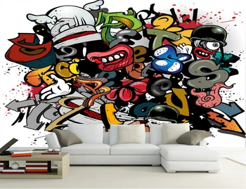 Vlastné abstraktných DE parede infantil,Cartoon Graffiti,3D animovaný nástenné maľby pre detské izby bar KTV pozadí steny PVC tapety