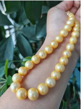 Nádherný AAAA 10-11 mm kolo Akoya zlaté prírodné perlový náhrdelník 18