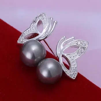 Módne Šperky Strieborné Farba Veľkoobchod Elegantné Nádherný Dizajn Náušnice Pre Ženy Pearl Motýľ Fialová Náušnice LQ-E017-3