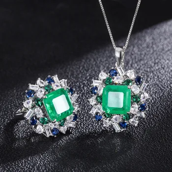 QTT Nádherný Lab Emerald Šperky Set Strieborná Farba Vysokej Simulácia Diamantové Prstene Náhrdelník Set Pre Ženy, Svadobné Šperky Darček