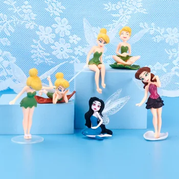 6pcs/Set Disney Elf Princess Tinkerbell Cake Decoration Strana navrhne Kvet Faery Víla Pvc Akcie Obrázok Mini Bábiky Hračky