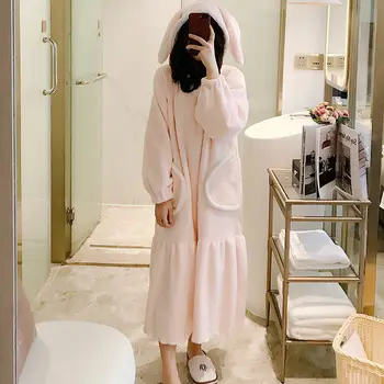 Facecloth Nightgown Zimné Kórejská Verzia Dlho Coral Velvet Pyžamo Žena Jeseň Čerstvé Študentov Roztomilý Materskej Domáce Oblečenie