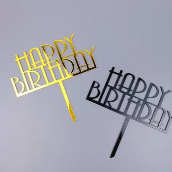2020 Akryl Happy Birthday Cake Vňaťou Gold Black Narodeninovú Tortu Vňaťou pre Deti Narodeninovej Party Cake Dekorácie Baby Sprcha