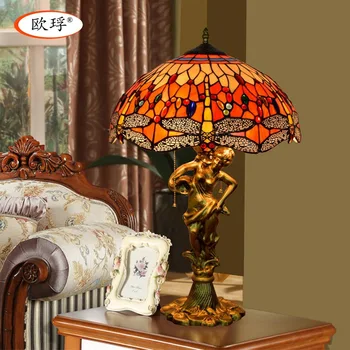 Európska Tiffany vitráže Červená Dragonfly umenie stolové lampy, jedáleň, spálňa, nočné lampy