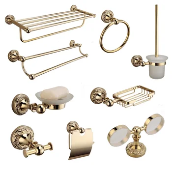 Starožitný pevné brass kúpeľňa hardware set leštené zlato dvojité uterák bar kúpeľňa príslušenstvo montáž na stenu kúpeľňa produkty