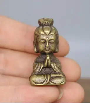 V číne archaize čistej mosadze Guanyin bódhisattva malé sochy Budhu