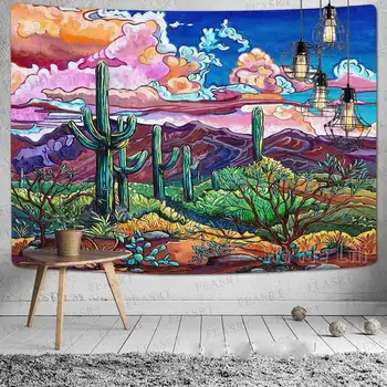 Kaktus V Púštnej Krajiny, Gobelín Farebné Rastliny Olej Maľba Na Stene Visí Umenie Domova