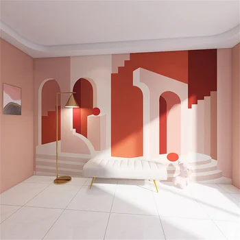Vlastné Nordic geometrického útvaru minimalistické umenie 3d tapety pre obývacej izby čisté červené pozadie hotel nástenná maľba na stenu kniha domova