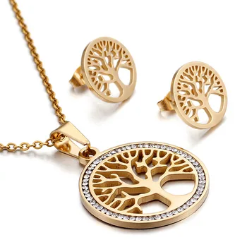 Nový kórejský šperky, jednoduché temperament, dutý strom prívesok + náušnice, módne osobnosti náhrdelník a náušnice nastaviť