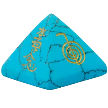 TUMBEELLUWA Modrá Howlite Modrá Pyramída Vyryté Usui Reiki Symbol,Crystal Bod, Liečenie Čakier Figúrka