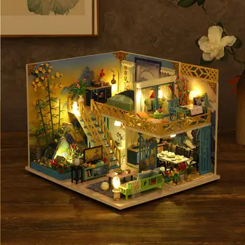 DIY domček pre bábiky auta Model Izba w/ LED Nábytku pre Dospelých