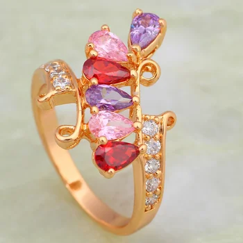 New Horúce Populárne multi klenot kameň prstene pre ženy Módne šperky Zlatá farba Cubic Zirconia veľkosť Prsteňa 6 7 8 AR586
