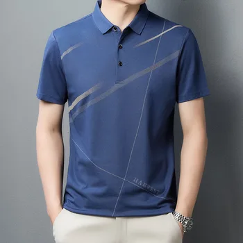 VROKINO úplne nové letné Podnikanie Mužov Bežné Polo Shirts pánskej Módy Klasické Pruhované Tričko Krátky Rukáv