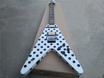 custom white&black elektrická gitara s nepravidelným tela,tremolo most,javorový krk,rosewood hmatník s shell vložkou