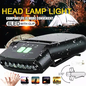 Lampa Svetlo Gesto Senzor LED Svetlomet 6 LED USB Nabíjateľné Klip Na Klobúk Senzor Nočný Rybolov Svetlo Displej Otočná