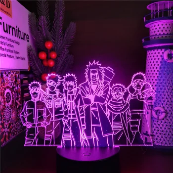 Naruto Jiraiya Minato Hashirama Kakashi LED Nočné Svetlo Amín 3D Ilúziu, Lampy, Spálňa Decor Nočný Stolík Lampa Deti Darčeky