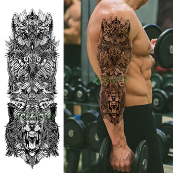 Nepremokavé Dočasné Tetovanie nálepky sova tiger veľké zviera pierko, black full rameno falošné tatto flash rukáv tetovanie pre mužov, ženy