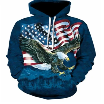 Americká Vlajka Eagle Tlač s Kapucňou, Osobné Tlač Streetwear s Kapucňou, Animácie, 3D Vytlačené Zvierat Voľný čas Mikina 2021 Nové