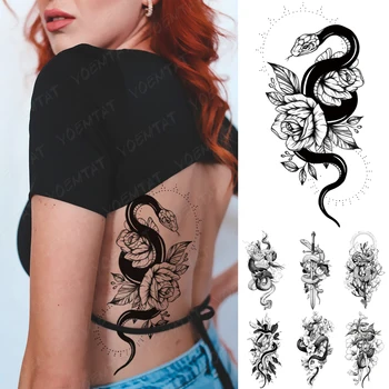 Sexy Had Nepremokavé Dočasné Tetovanie Nálepka Drak Pivónia, Ruža Kvet Flash Tatto Ženy Muži Pás Rameno 3D Body Art Falošné Tetovanie