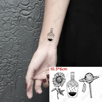 Slnečnica Nepremokavé Dočasné Tetovanie Nálepky Drifting Fľaša Mesiac Planéty Mužov, Ramena, Zápästia Vody Prenos Falošné Tatto Body Art Ženy