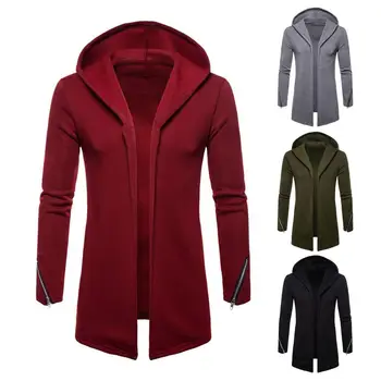 Trendy Bežné Kabát Studenej Odolný Cardigan Bunda S Kapucňou Na Zips, Manžety Slim Fit Bežné Kabát Slim Fit