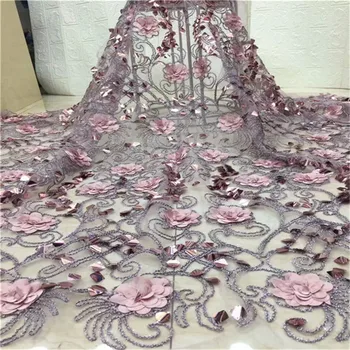 Africké Čipky Tkaniny 5yard 3d flitre Guipure Čipky Textílie 3D Kvet Vysokej Kvality Nigérijský Kábel Čipky Textílie Na Svadobné Šaty