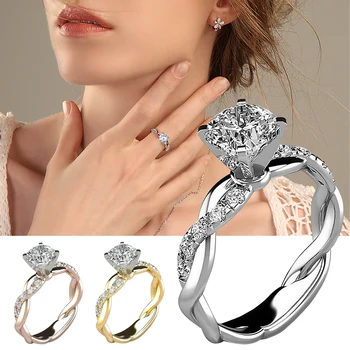 2022 Nové Módne Luxusné dámske Prsteň dvojfarebné Princezná Štvorcový Zirkón Angažovanosti Žien Šperky Darček Svadobné Gotický