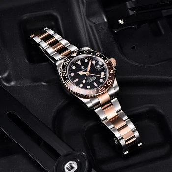 PAGANI DIZAJNU Nových GMT Sledovať Sapphire Crystal Luxusné Mechanické náramkové hodinky z Nerezovej Ocele, Automatické Vodotesné Hodinky pre Mužov