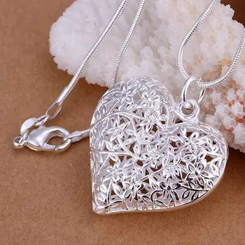 Nové špeciálne ženy - Pozlátené striebro ženy lady svadobné party šperky srdce milovníka náhrdelník jednoduché matné kvetina náhrdelník P218